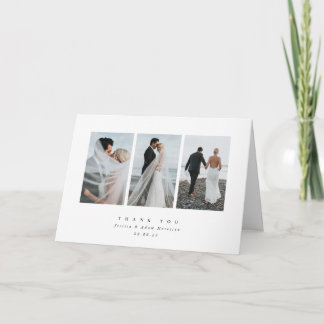 White Elegant Minimal Triple Photo Wedding Thank You Card