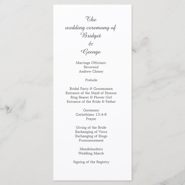 white elegant minimal wedding program (Back)
