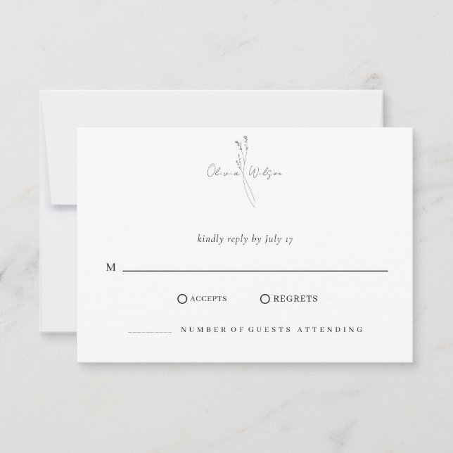 White Elegant Minimalist Botanical Wedding RSVP Card (Front)