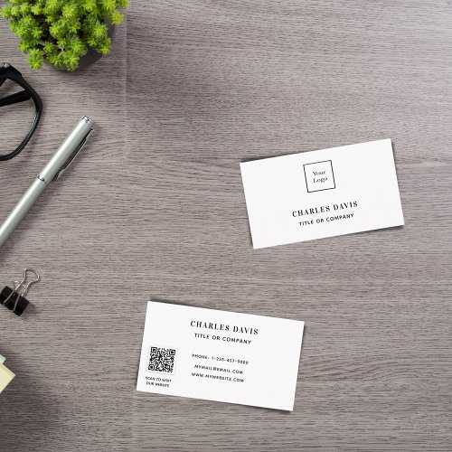White elegant minimalist Qr code logo Business Card