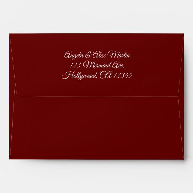 White Elegant Modern Calligraphy Burgundy Envelope (Back (Top Flap))