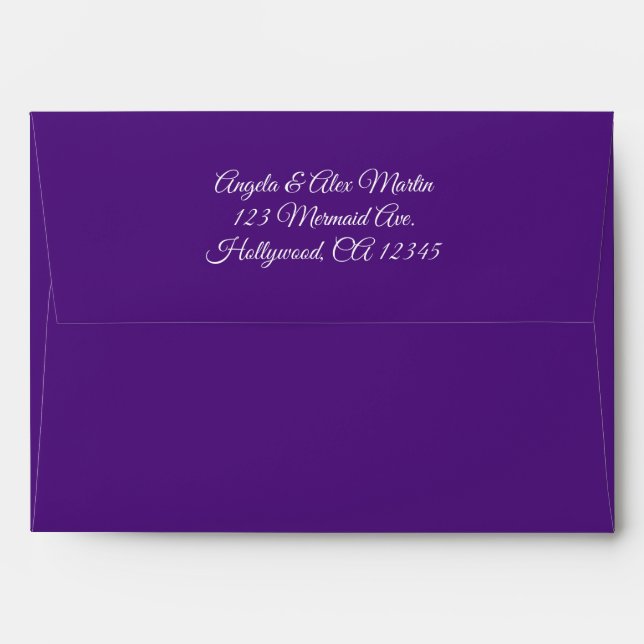 White Elegant Modern Calligraphy Royal Purple Envelope (Back (Top Flap))