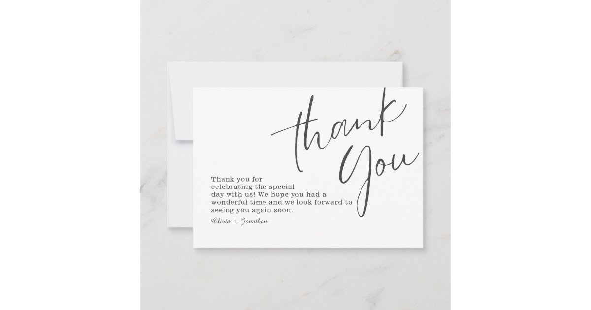 White Elegant Modern Calligraphy Wedding Thank You Card | Zazzle