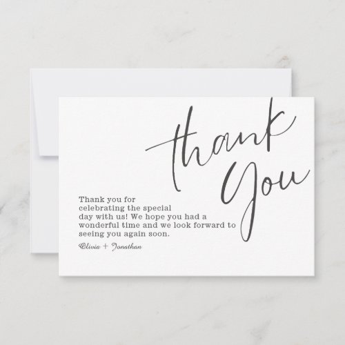 White Elegant Modern Calligraphy Wedding  Thank You Card
