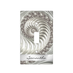 White Elegant Modern Fractal Monogram Light Switch Cover