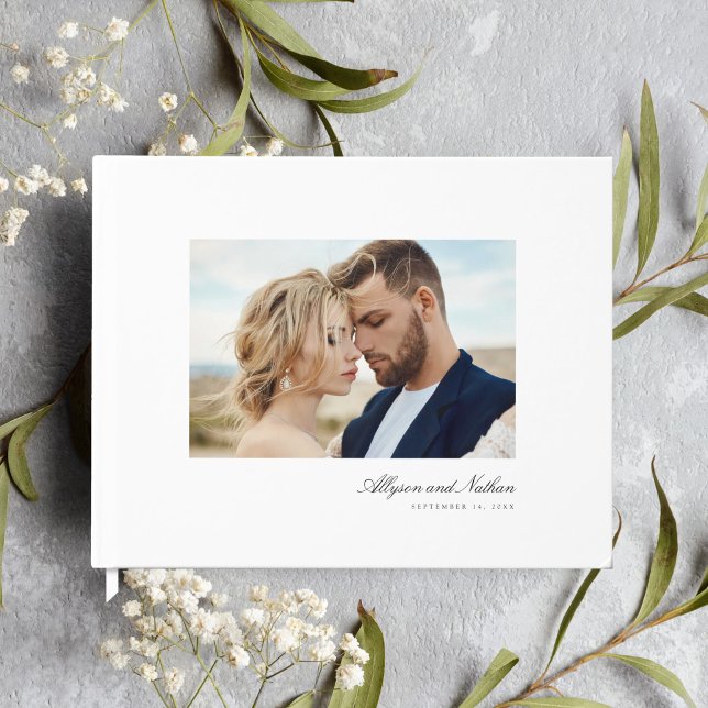 White Elegant Modern Simple Script Photo Wedding Guest Book (Creator Uploaded)