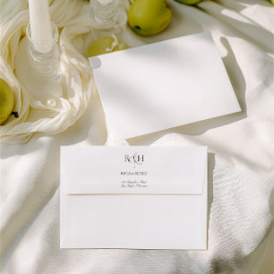 White Elegant Monogram Return Address Wedding Envelope