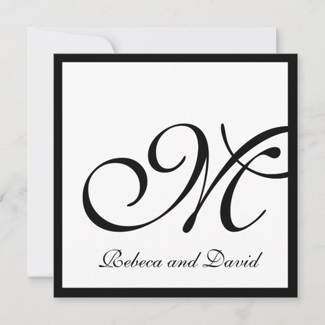 White Elegant Monogram Wedding Invites (Front)