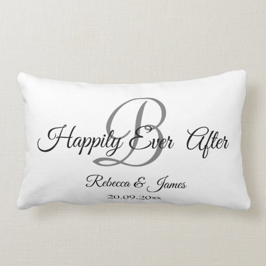 White Elegant Monogrammed Happily Ever After Lumbar Pillow | Zazzle.com
