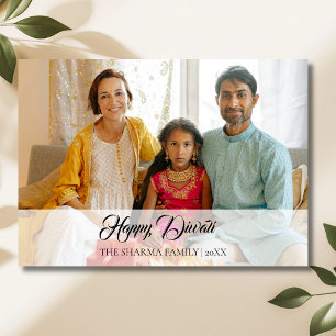 White Elegant Photo Happy Diwali Greeting Holiday Card