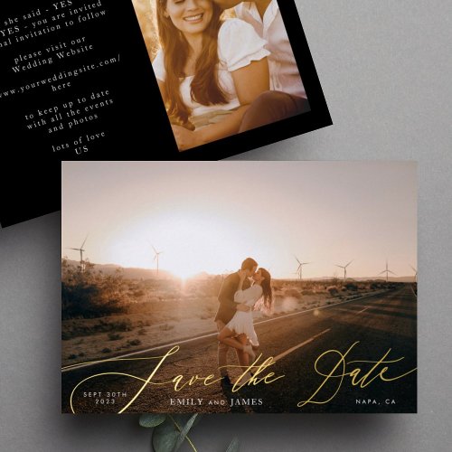 White Elegant Photo The Wedding Gold Save The Date Foil Invitation