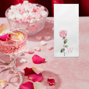 White Elegant Pink Rose Personalized Monogram  Cloth Napkin
