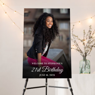 White Elegant Script 21st Birthday Photo Foam Board