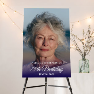 White Elegant Script 75th Birthday Dark Blue Photo Foam Board