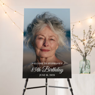 White Elegant Script 85th Birthday Photo Foam Board