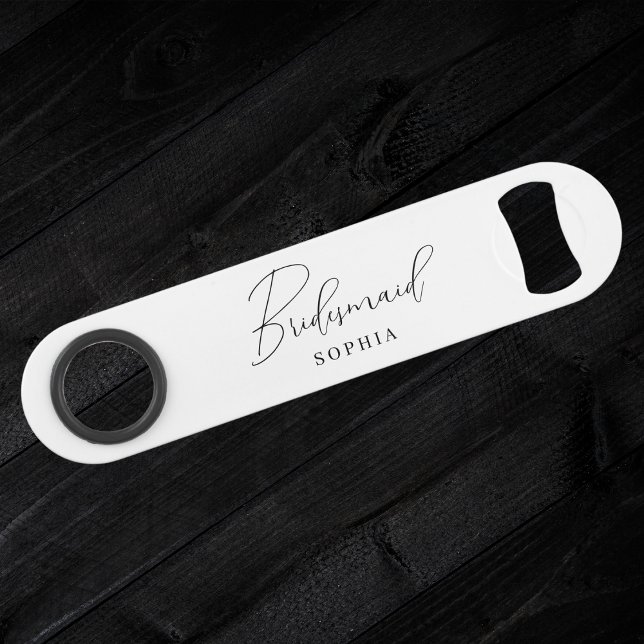 White Elegant Script Calligraphy Bridesmaid Bar Key (Creator Uploaded)