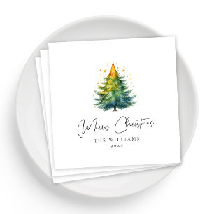 White Elegant Script Christmas Napkins