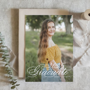 White Elegant Script Class of 2025 Graduation Invitation