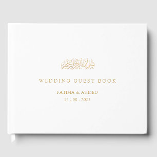 White Elegant Script Minimal Gold Muslim Wedding Guest Book