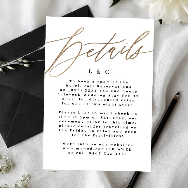 White Elegant Simple Gold Wedding Details Enclosure Card (Creator Uploaded)