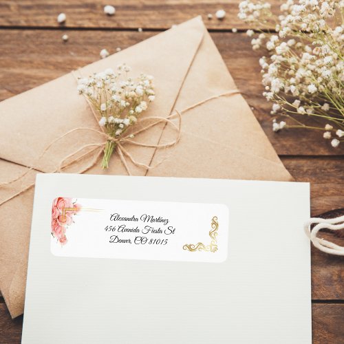 White Elegant Simple Pink Rose Gold Quincea&#241;era Label