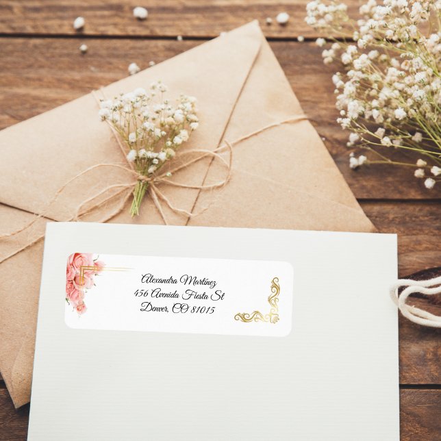 White Elegant Simple Pink Rose Gold Quinceañera Label (Creator Uploaded)