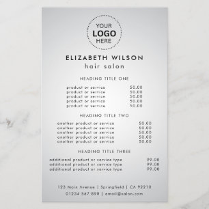 White Elegant Simple Salon Service Menu Flyer
