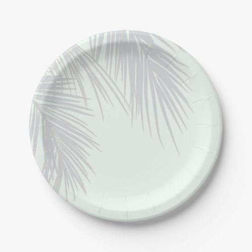 White Elegant Tropical Palm Tree Leaves Wedding Paper Plates