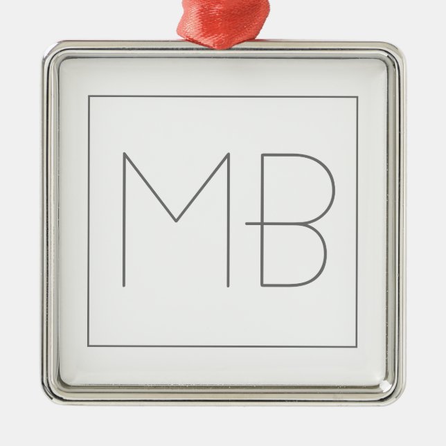 White Elegant Unique Monogrammed Metal Ornament (Front)