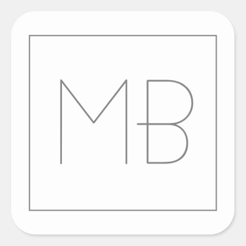 White Elegant Unique Monogrammed Square Sticker