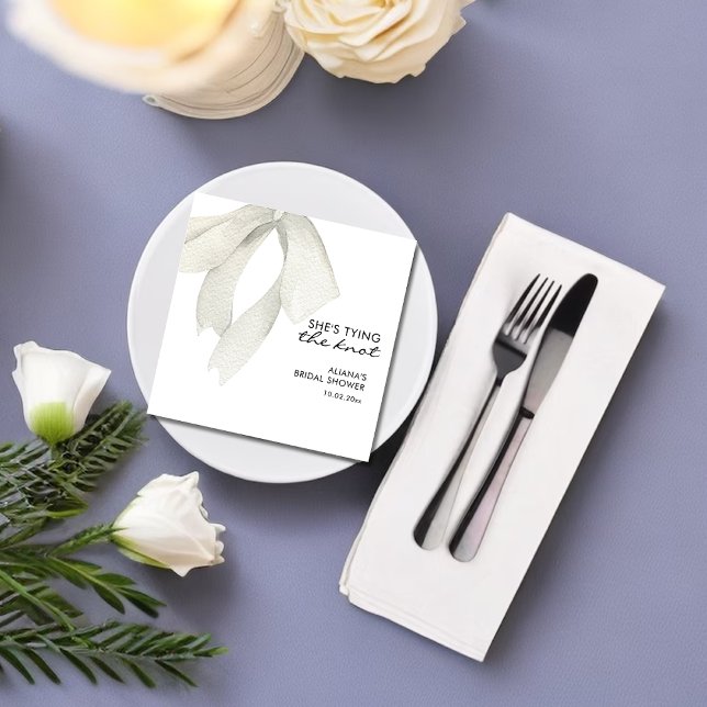 White Elegent She's Tying the Knot Bridal Shower  Napkins (Creator Uploaded)