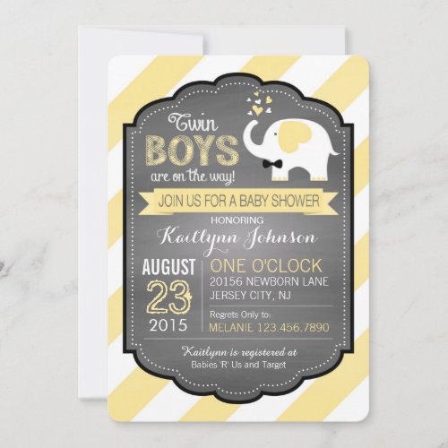 White Elephant and Stripe Baby Shower Invitation