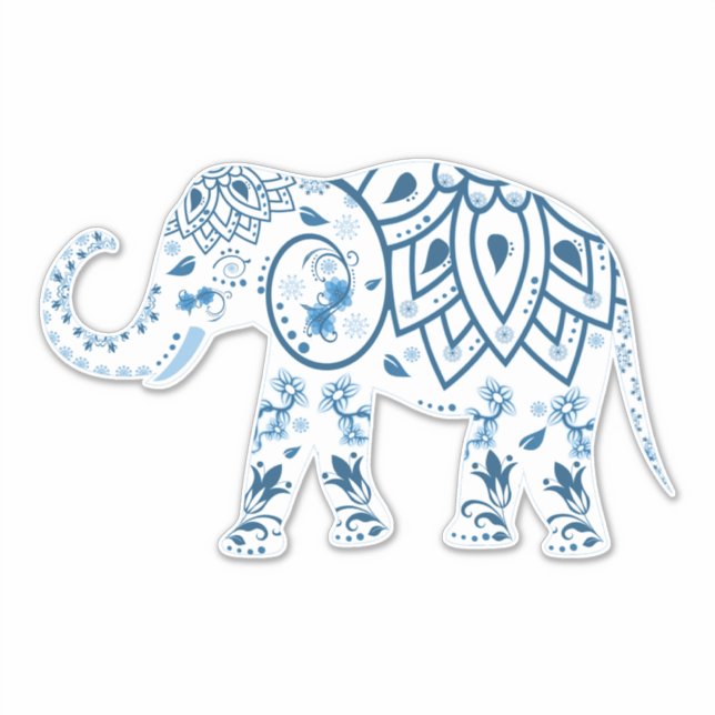 White Elephant Blue Boho Sticker (Front)
