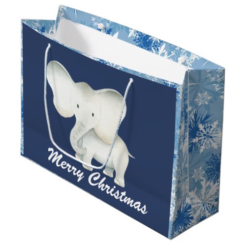 White elephant blue snowflake Christmas party bag