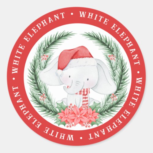 White Elephant Christmas Classic Round Sticker