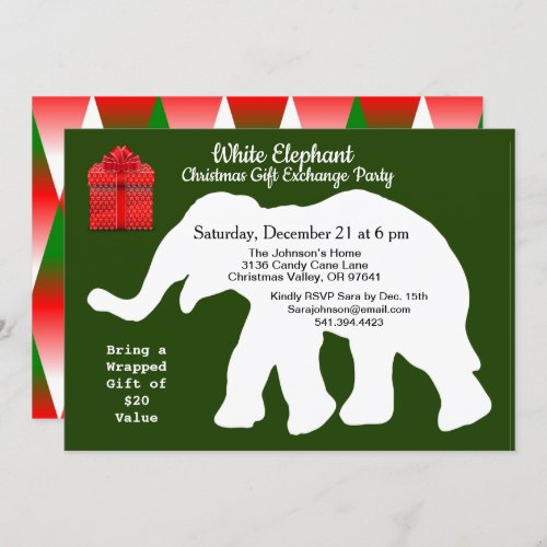 White Elephant Christmas Diamond Pattern Back ZPR Invitation