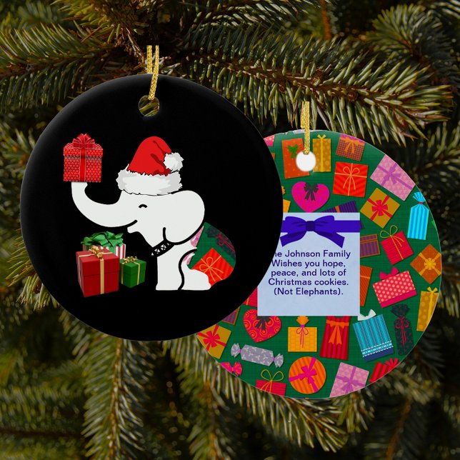 White Elephant Christmas & Present Pattern Ceramic Ornament (White Elephant Christmas & Present Pattern Ceramic Ornament)