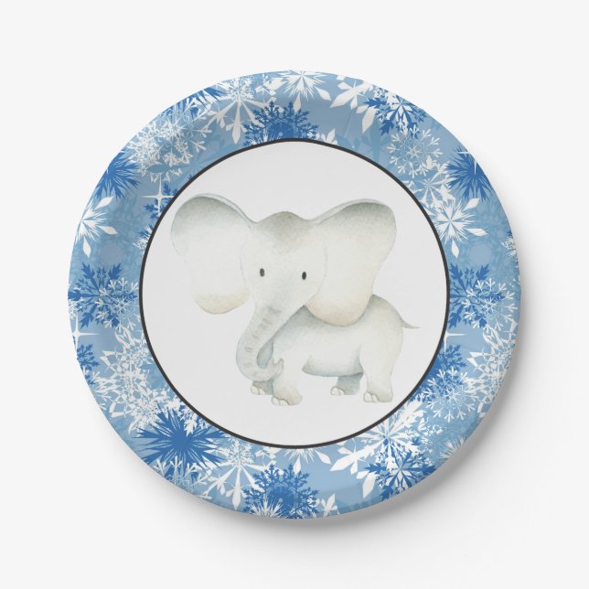White elephant Christmas snowflake party plate (Front)