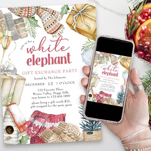 White Elephant Cozy Christmas Gift Exchange Party Invitation