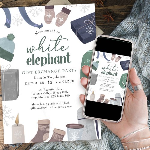 White Elephant Cozy Winter Gift Exchange Party Invitation