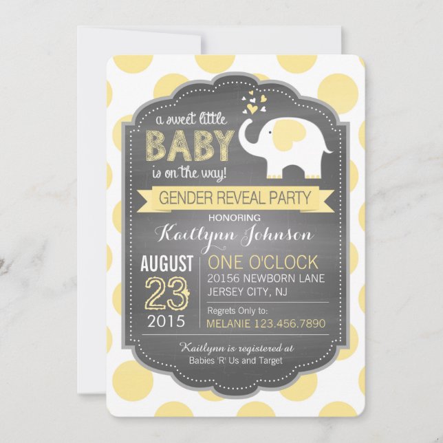 White Elephant Dots Gender Reveal Baby Shower Invitation (Front)