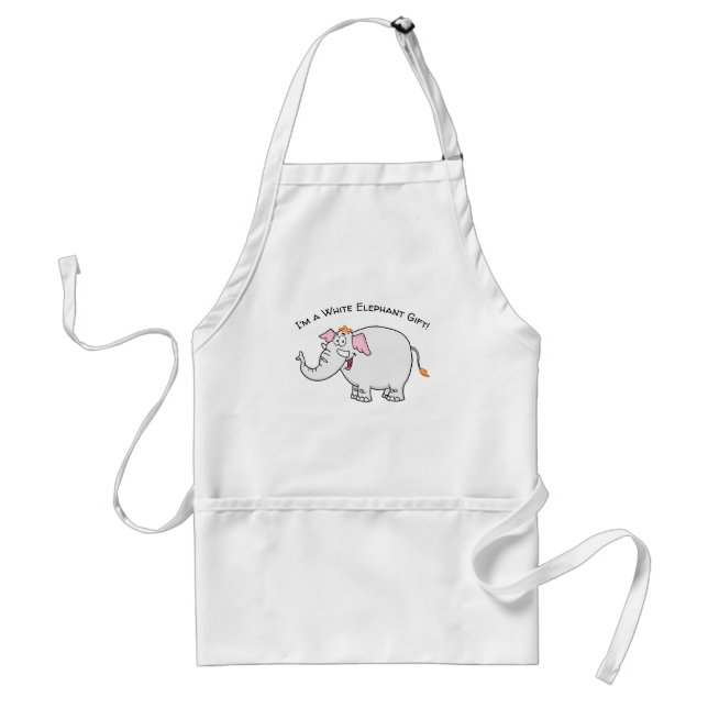 White Elephant Exchange Cartoon Adult Apron (Front)