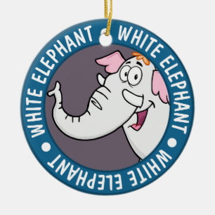 White Elephant Exchange Cartoon Ceramic Ornament