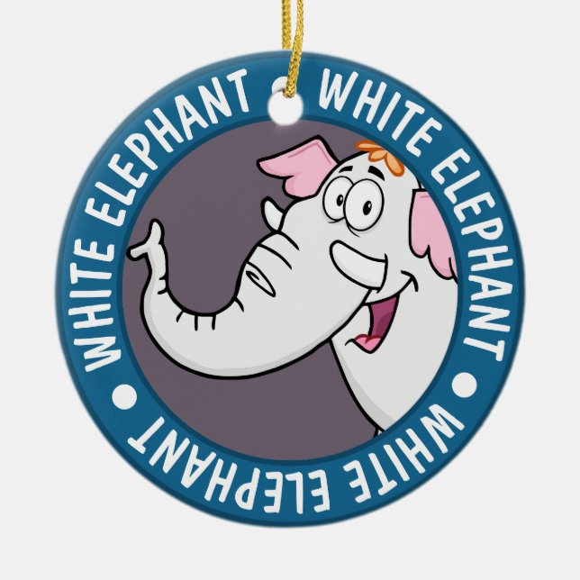 White Elephant Exchange Cartoon Ceramic Ornament (Front)