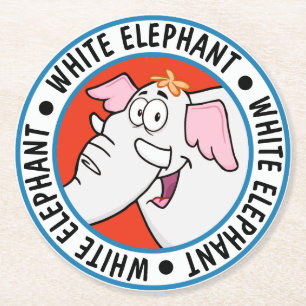 White Elephant Exchange Cartoon Round Paper Coaster