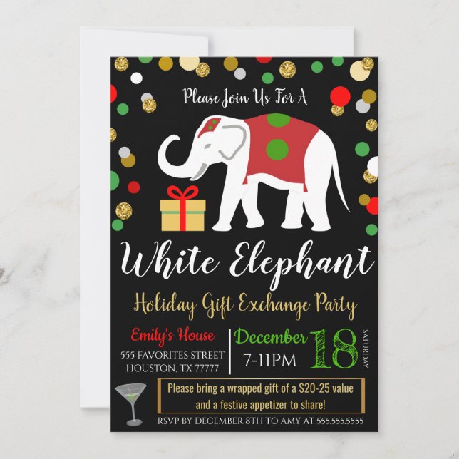 White Elephant Exchange Party Invitation (Front)