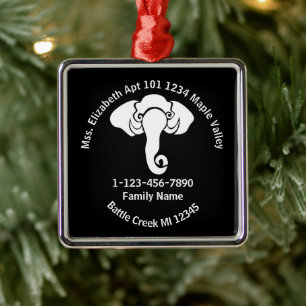 White Elephant  Family Home Address Republican  Metal Ornament
