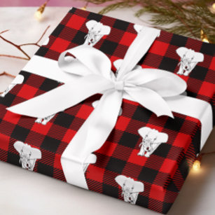 Calligraphy & Pine Christmas Double-Sided Wrapping Paper, with Buffalo  Check Plaid — red clay paper