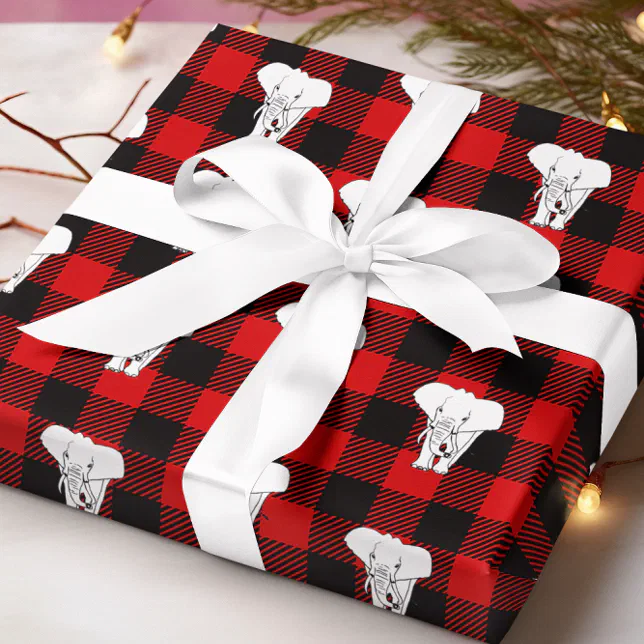 White Elephant Gift Exchange Buffalo Plaid Wrapping Paper
