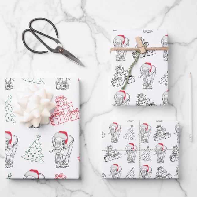White Elephant Gift Exchange Hand Drawn Christmas Wrapping Paper Sheets (Front)